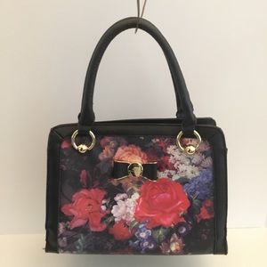 Lulu Guinness Handbag Floral Black Faux Leather